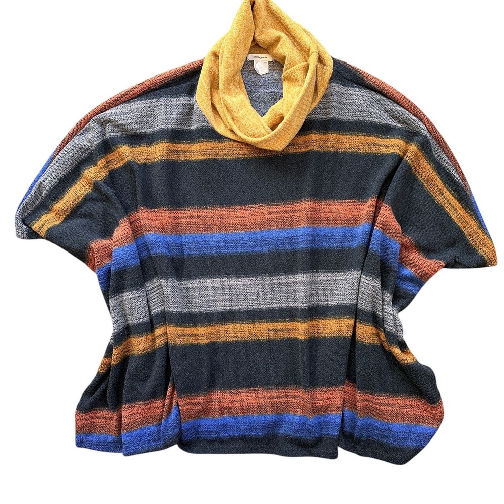 12PM by Mon Ami Poncho Top Womens M/L Multicolor Excellent Striped Cowl Neck